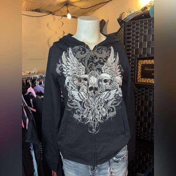 Platinum Plush Tribe Of Skulls Hoodie - Picture 3 of 5